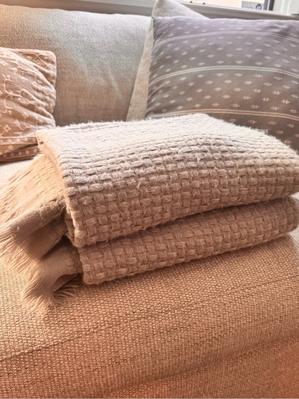 West Elm  2 Textured Waffle Throw Blanket - Taupe